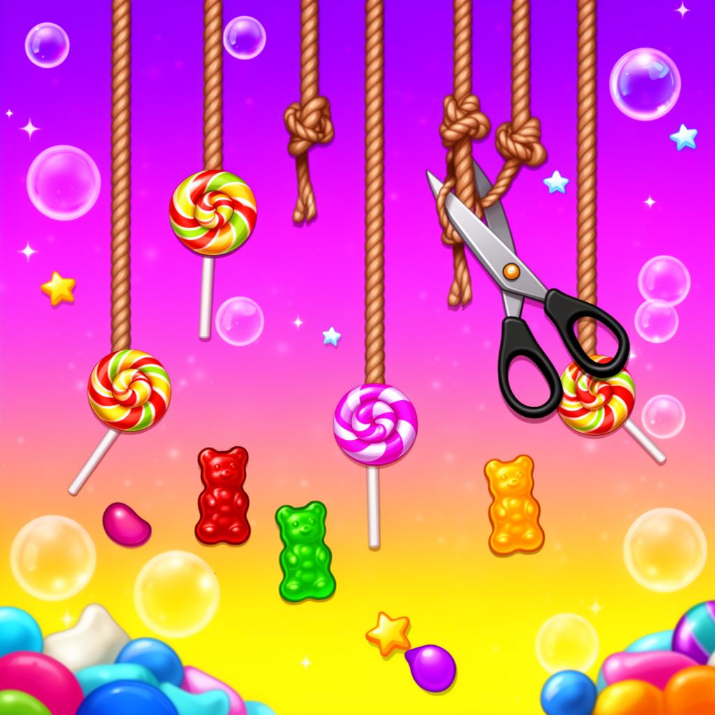Rozgrywka Cut the Rope – nożyczki tnące liny z cukierkami
